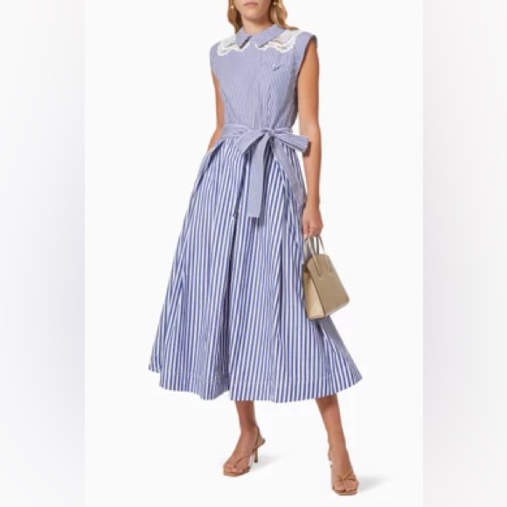 SELF-PORTRAIT

Lace-Collar Striped Cotton Midi Dress